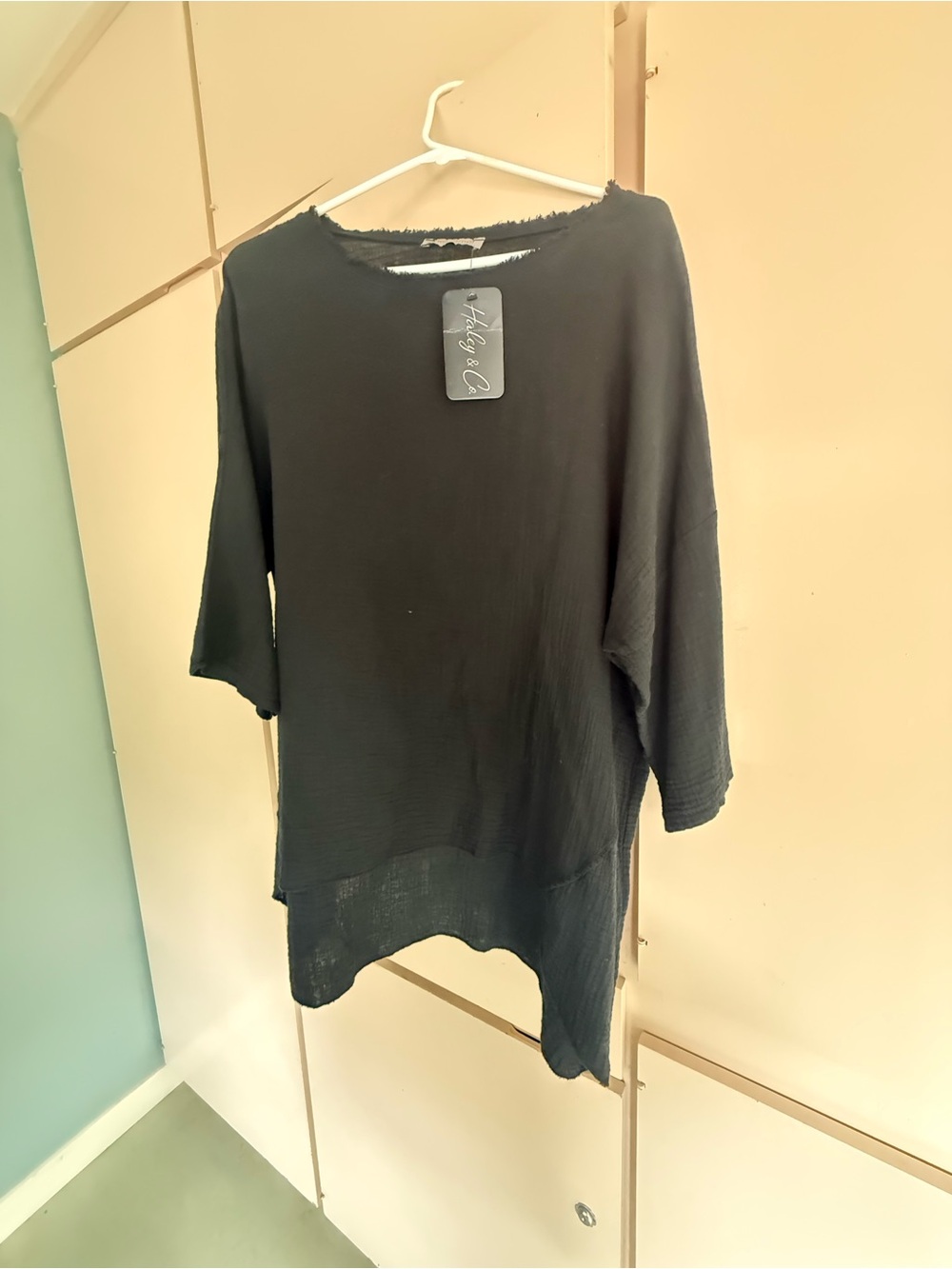 Italian cotton Washed Black Scoop-Neck Relaxed Tunic xl by Karamel